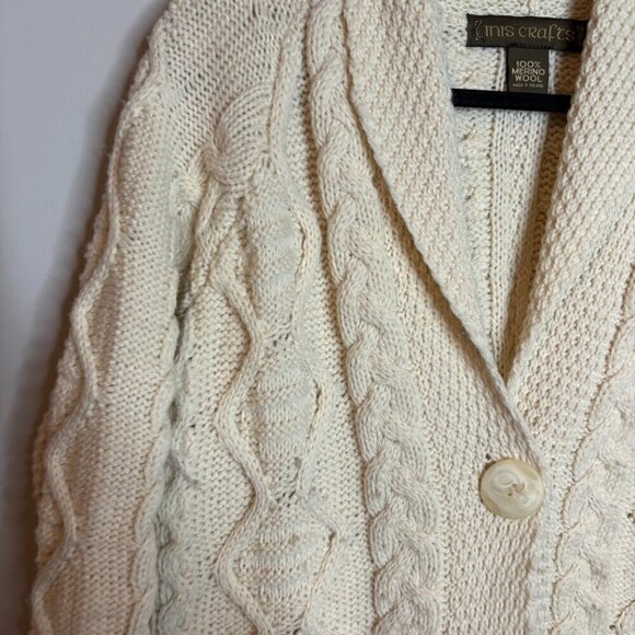 Inis Crafts Irish Merino Wool cable knit cardigan sweater - Picture 2 of 4